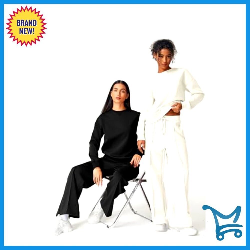 Oversized Sweatsuit Set Long Sleeve Pullover Wide Leg Pants Minimal Chic - Picture 5 of 7